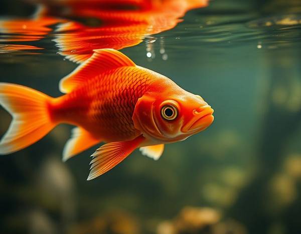 Un poisson rouge nageant tranquillement.