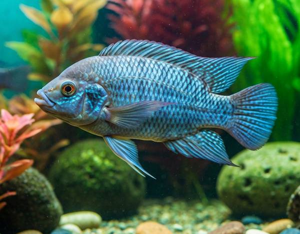 Un Tilapia nageant dans un bassin d'aquaponie.